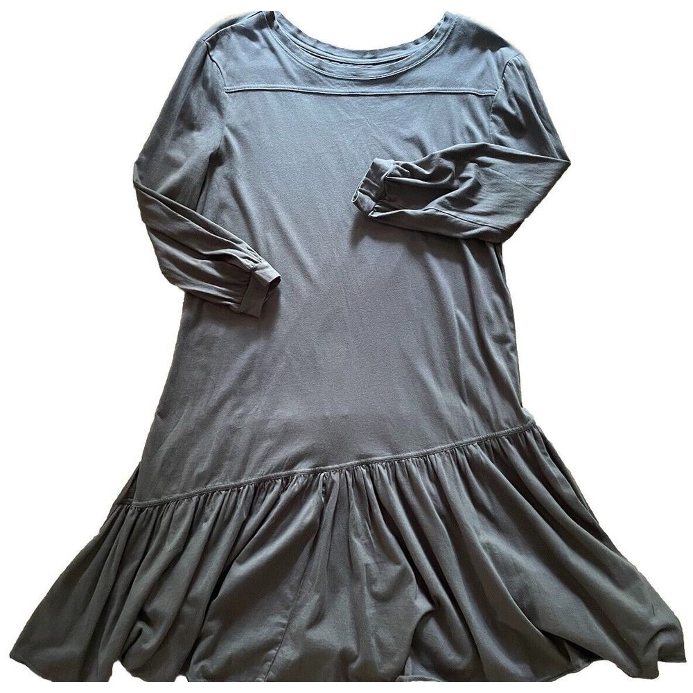 Stitchdrop Ruffle Dress Womens Medium Gray Asymmetrical Hem Lagenlook Minimalist